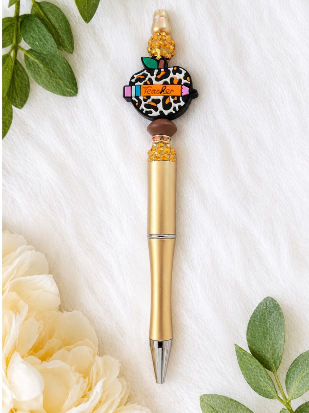 Handmade Gold Decorative Ballpoint Pen with Leopard Accent - Unbranded